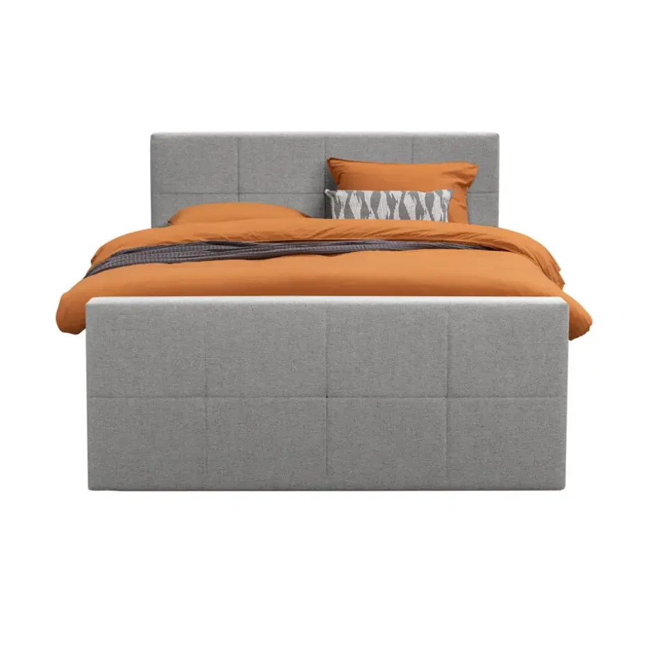 Boxspring met opbergruimte en voetbord Liv geblokt - lichtgrijs - 160x200cm