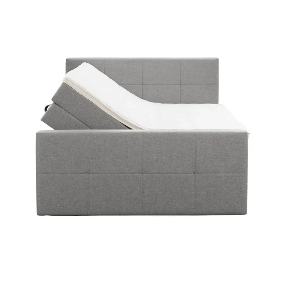 Boxspring met opbergruimte en voetbord Liv geblokt - lichtgrijs - 160x200cm