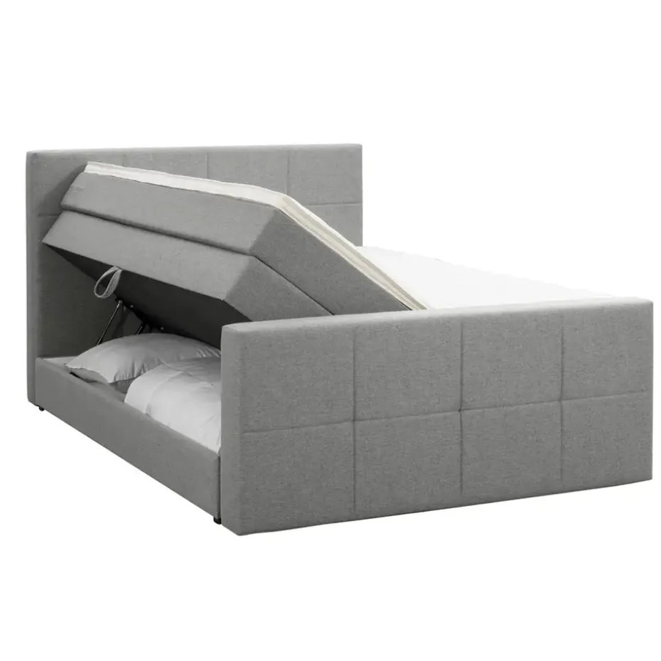 Boxspring met opbergruimte en voetbord Liv geblokt - lichtgrijs - 160x200cm