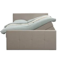 Boxspring met opbergruimte en voetbord Liv geblokt - beige - 180x200cm