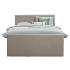 Boxspring met opbergruimte en voetbord Liv geblokt - beige - 180x200cm