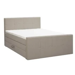 Boxspring met opbergruimte en voetbord Liv geblokt - beige - 180x200cm