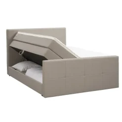 Boxspring met opbergruimte en voetbord Liv geblokt - beige - 180x200cm
