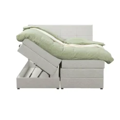 Boxspring met opbergruimte Liv geblokt - ecru - 160x200 cm