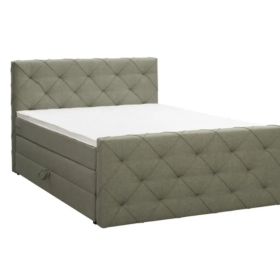 Boxspring met opbergruimte en voetbord Liv geruit - groen - 180x200cm