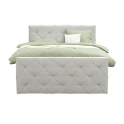 Boxspring met opbergruimte en voetbord Liv geruit - ecru - 160x200cm