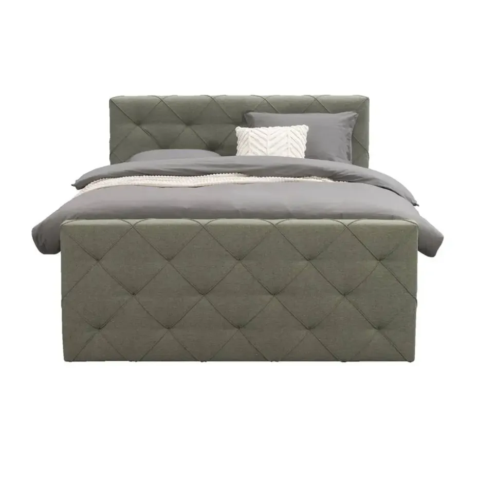 Boxspring met opbergruimte en voetbord Liv geruit - groen - 140x200cm