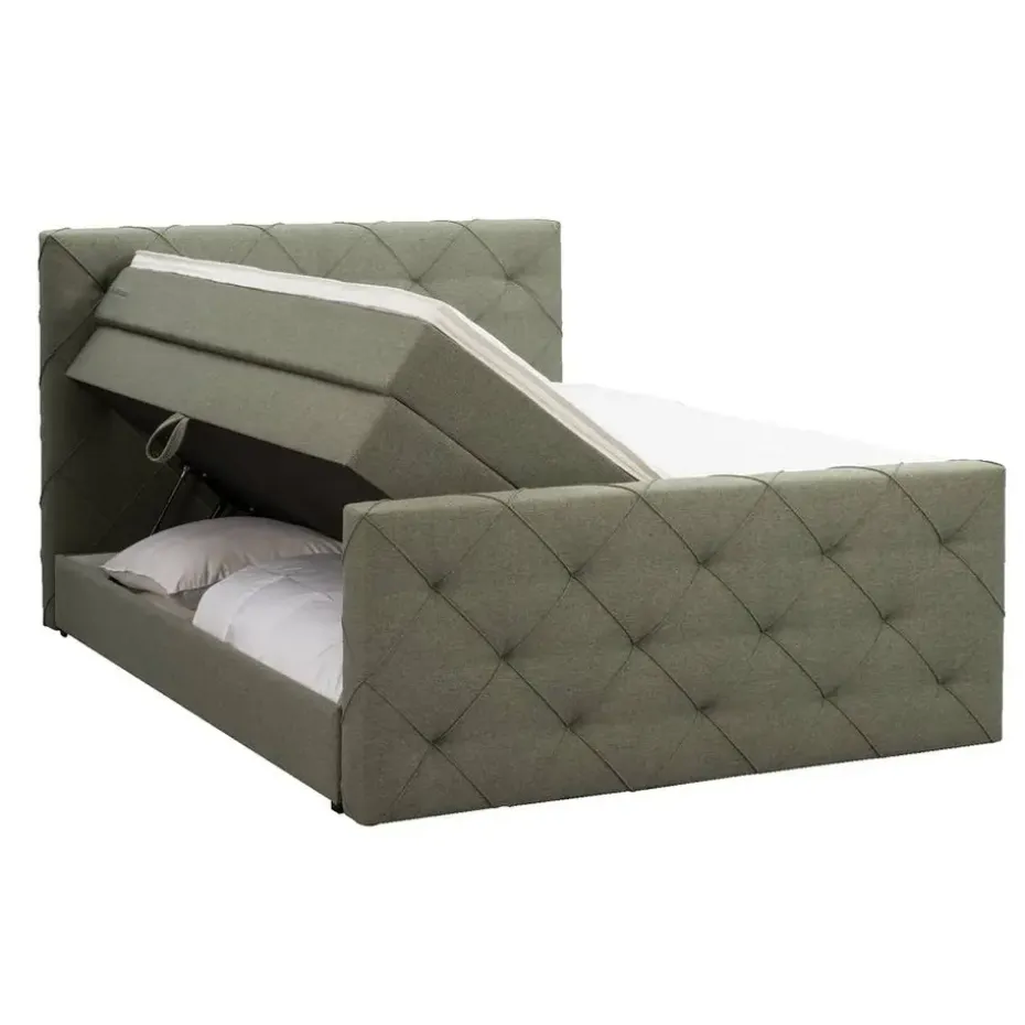 Boxspring met opbergruimte en voetbord Liv geruit - groen - 140x200cm