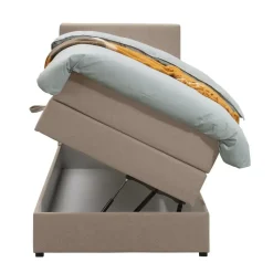 Boxspring met opbergruimte Liv geblokt - beige - 90x200 cm