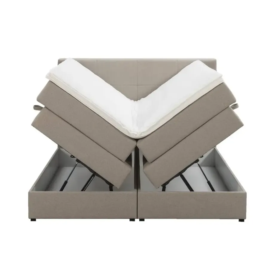 Boxspring met opbergruimte Liv geblokt - beige - 160x200 cm