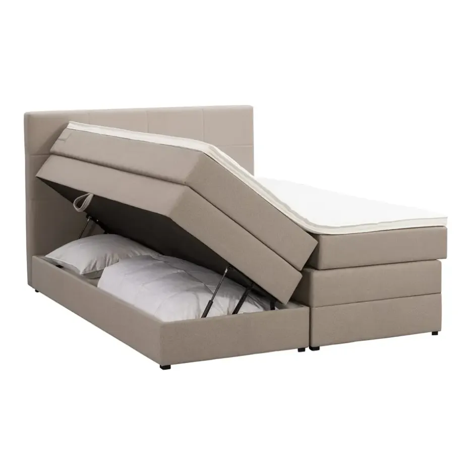 Boxspring met opbergruimte Liv geblokt - beige - 160x200 cm