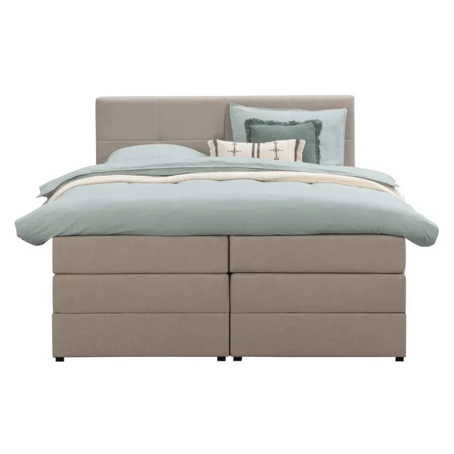 Boxspring met opbergruimte Liv geblokt - beige - 180x200 cm