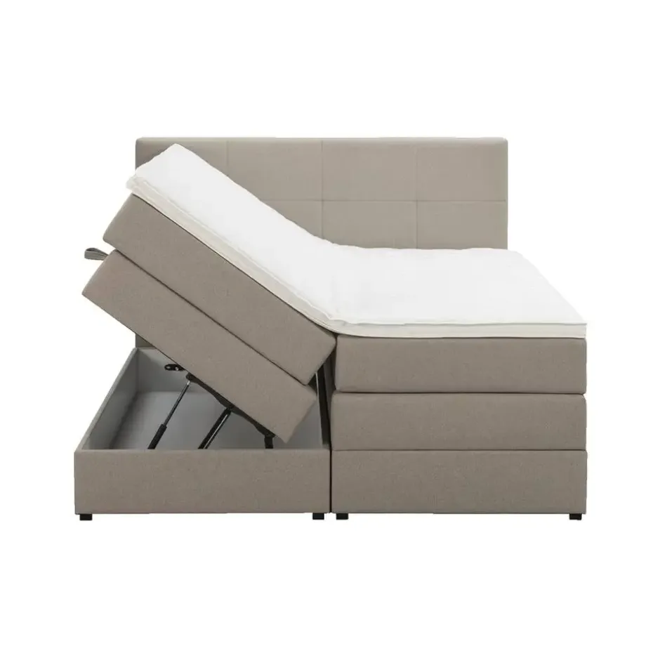 Boxspring met opbergruimte Liv geblokt - beige - 180x200 cm