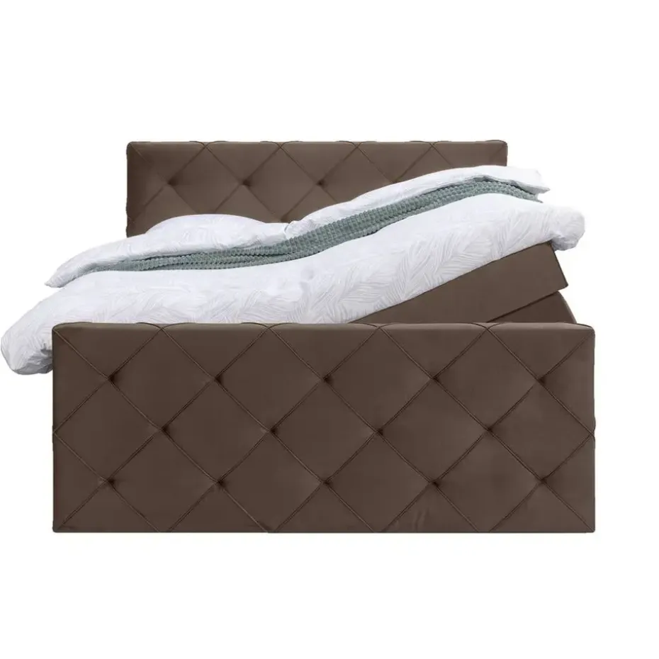 Boxspring met opbergruimte en voetbord Liv geruit - bruin - 180x200cm