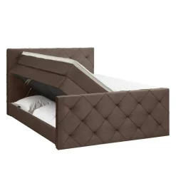 Boxspring met opbergruimte en voetbord Liv geruit - bruin - 180x200cm