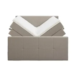 Boxspring met opbergruimte en voetbord Liv geblokt - beige - 160x200cm