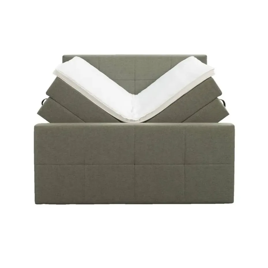 Boxspring met opbergruimte en voetbord Liv geblokt - groen - 180x200cm