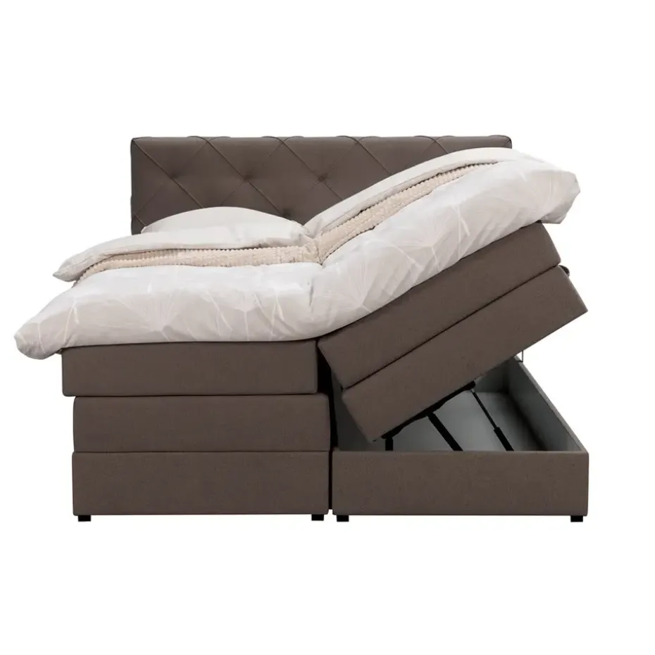 Boxspring met opbergruimte Liv geruit - donkerbruin - 180x200 cm