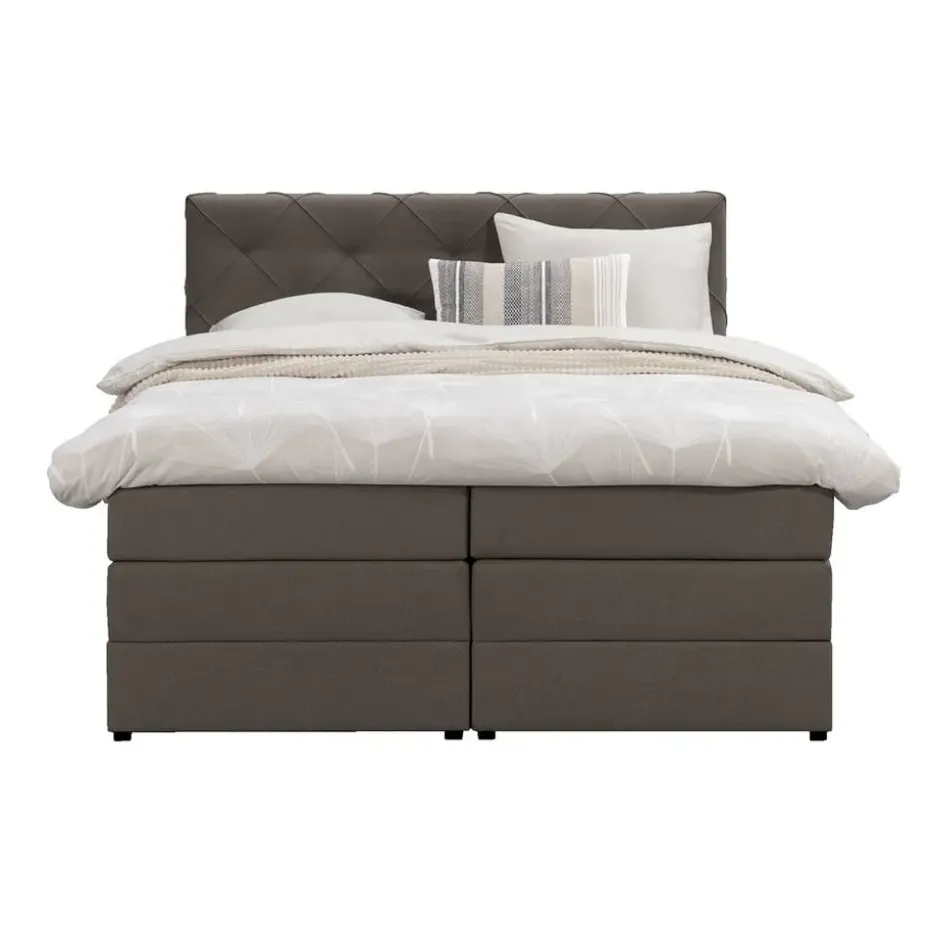 Boxspring met opbergruimte Liv geruit - donkerbruin - 180x200 cm