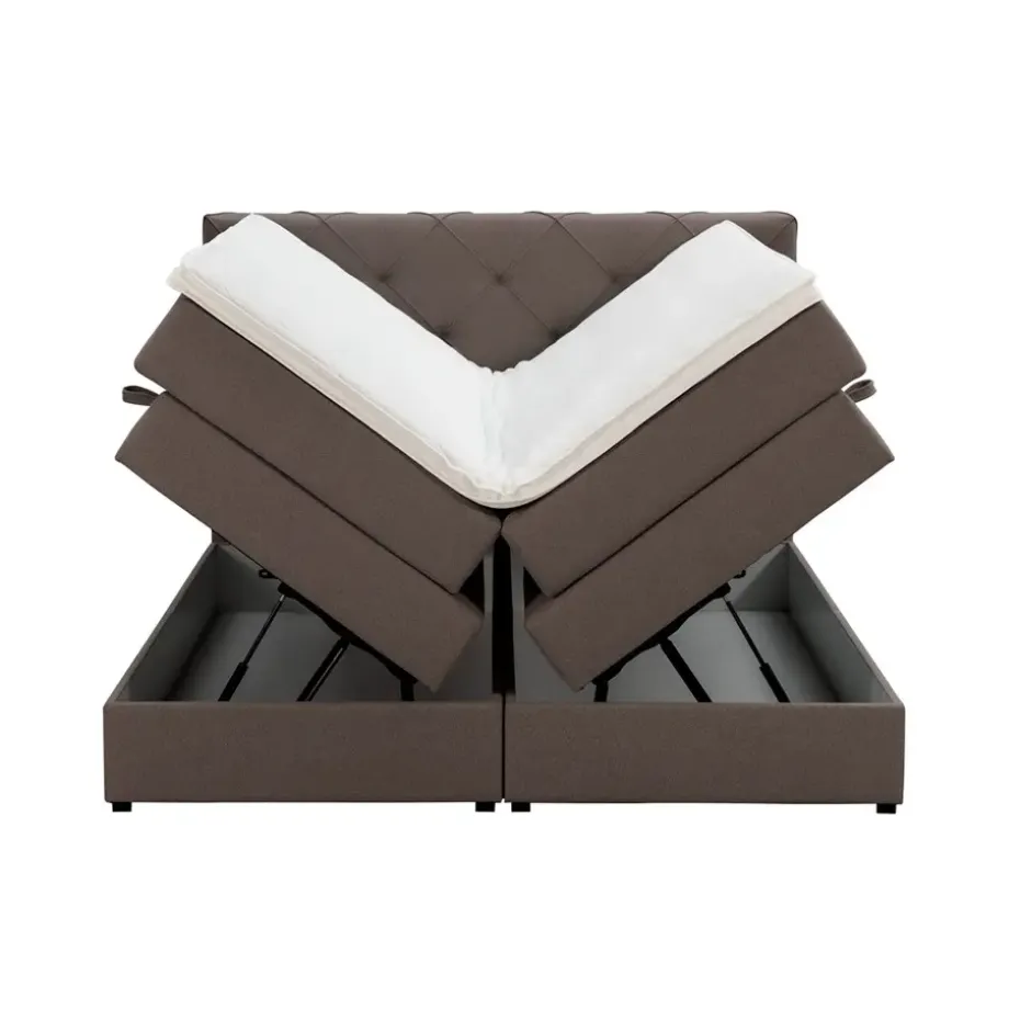 Boxspring met opbergruimte Liv geruit - donkerbruin - 180x200 cm