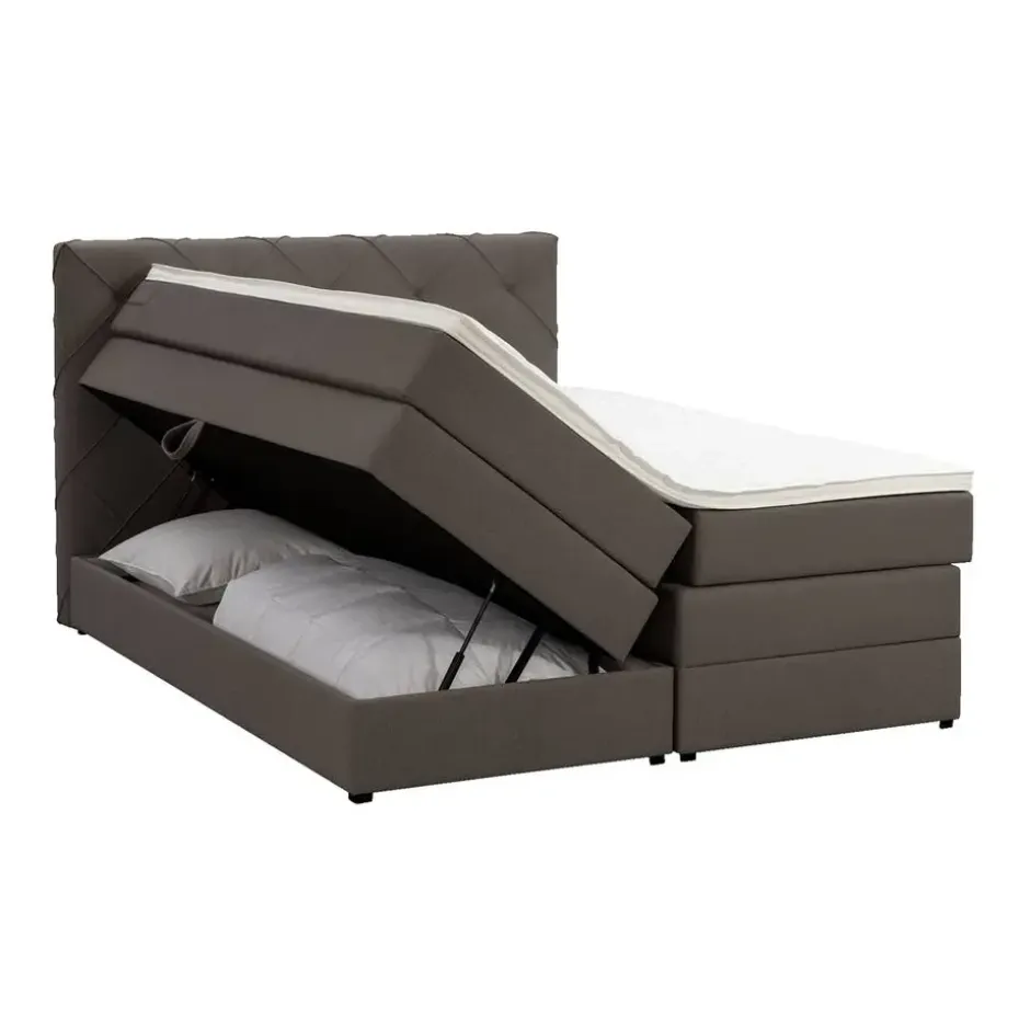 Boxspring met opbergruimte Liv geruit - donkerbruin - 180x200 cm
