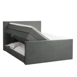 Boxspring met opbergruimte en voetbord Liv egaal - grijs - 140x200cm