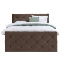 Boxspring met opbergruimte en voetbord Liv geruit - bruin - 140x200cm