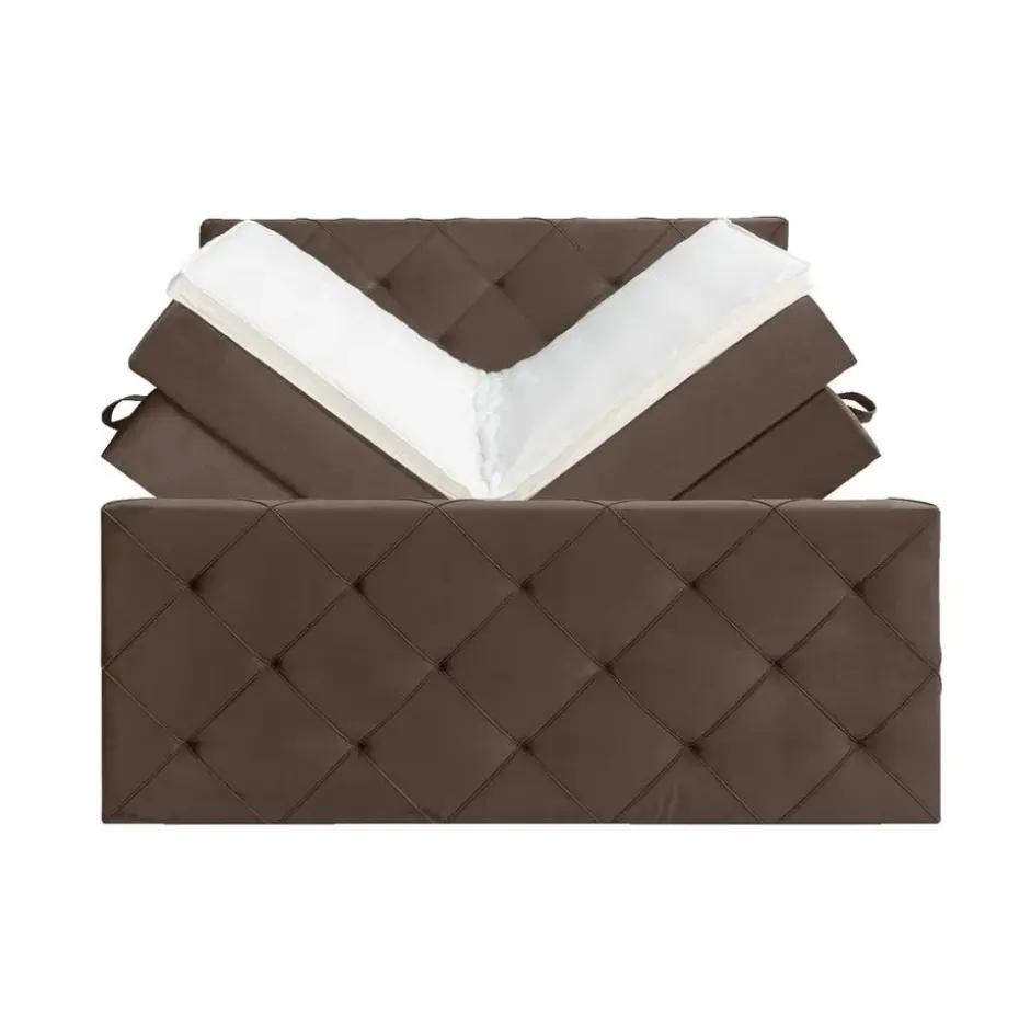 Boxspring met opbergruimte en voetbord Liv geruit - bruin - 140x200cm