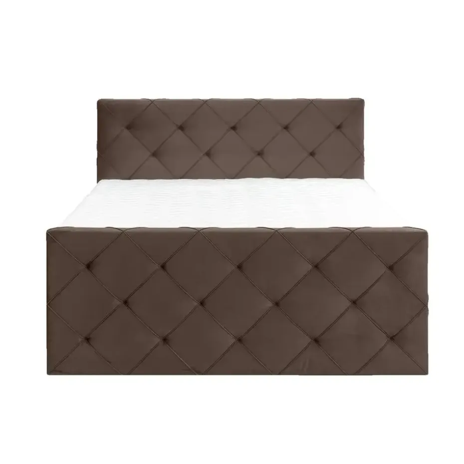 Boxspring met opbergruimte en voetbord Liv geruit - bruin - 140x200cm