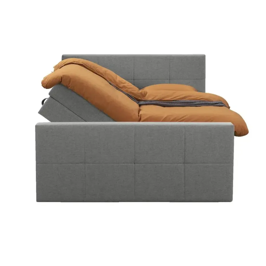 Boxspring met opbergruimte en voetbord Liv geblokt - lichtgrijs - 180x200cm