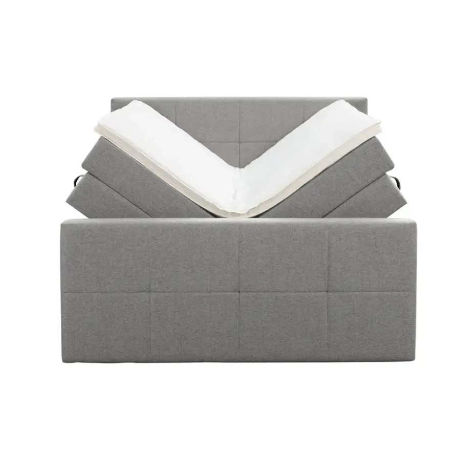 Boxspring met opbergruimte en voetbord Liv geblokt - lichtgrijs - 180x200cm