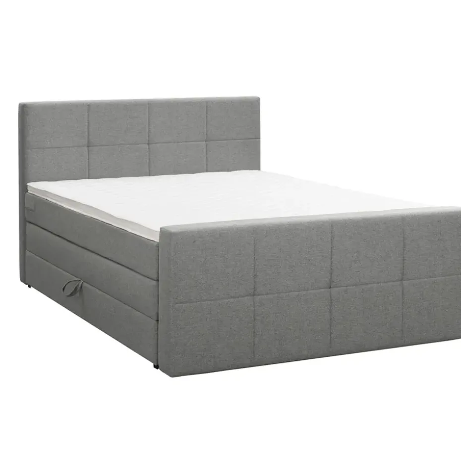 Boxspring met opbergruimte en voetbord Liv geblokt - lichtgrijs - 180x200cm