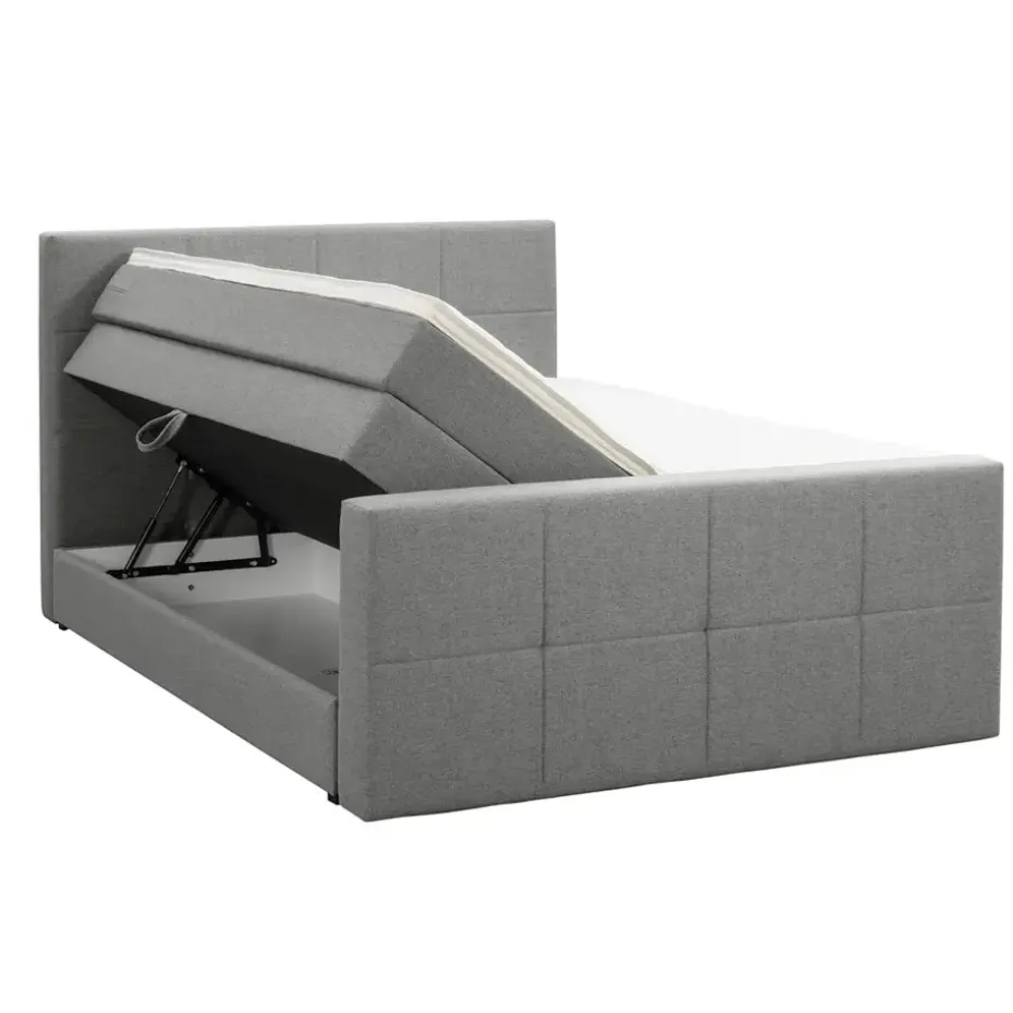 Boxspring met opbergruimte en voetbord Liv geblokt - lichtgrijs - 180x200cm