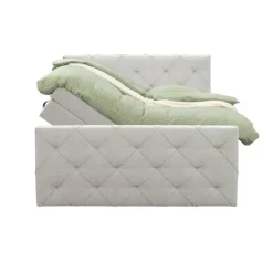 Boxspring met opbergruimte en voetbord Liv geruit - ecru - 180x200cm