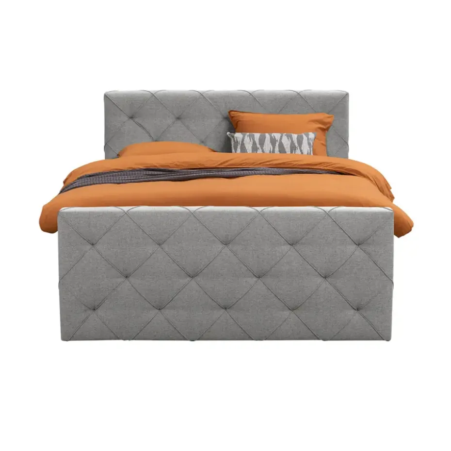 Boxspring met opbergruimte en voetbord Liv geruit - lichtgrijs - 140x200cm