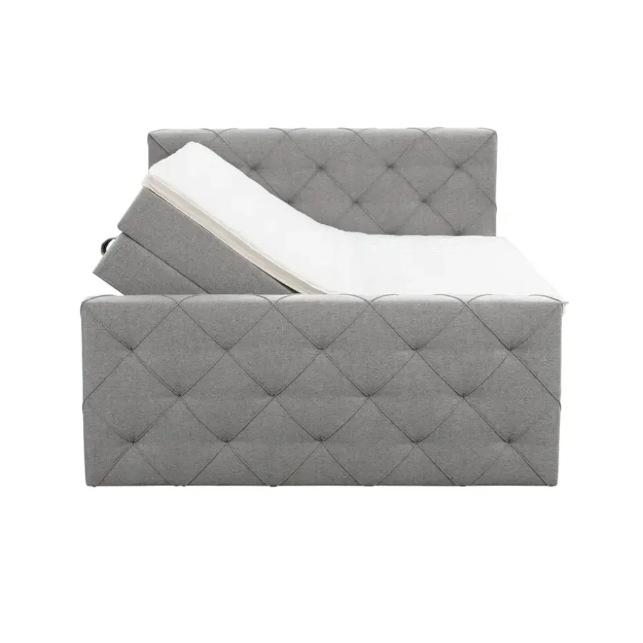 Boxspring met opbergruimte en voetbord Liv geruit - lichtgrijs - 140x200cm