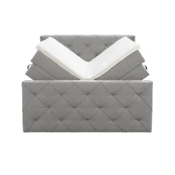 Boxspring met opbergruimte en voetbord Liv geruit - lichtgrijs - 140x200cm