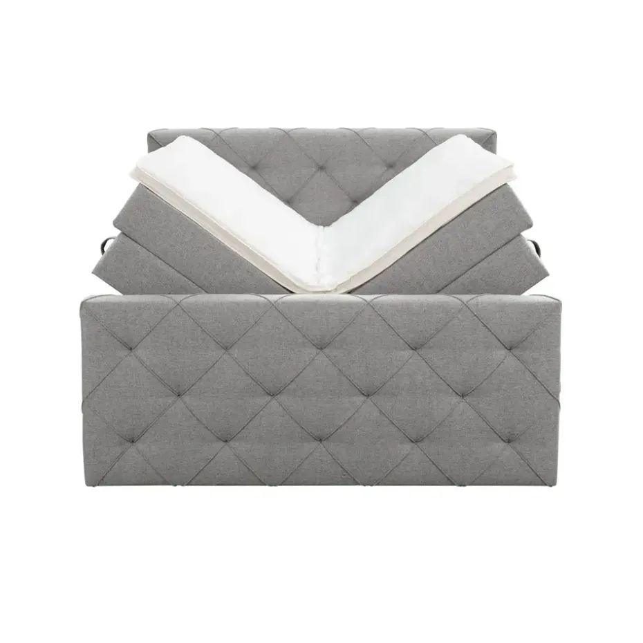 Boxspring met opbergruimte en voetbord Liv geruit - lichtgrijs - 140x200cm