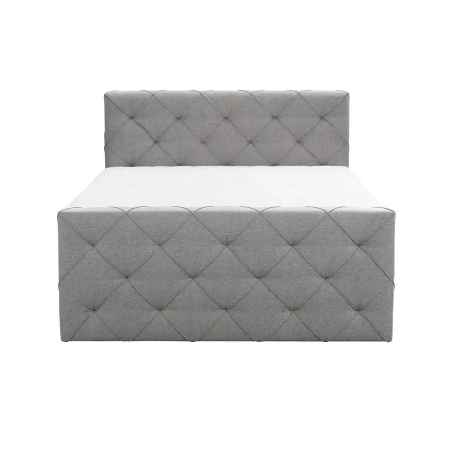 Boxspring met opbergruimte en voetbord Liv geruit - lichtgrijs - 140x200cm