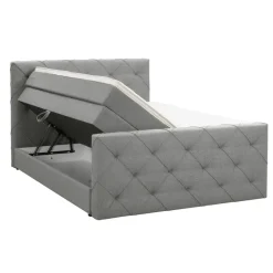 Boxspring met opbergruimte en voetbord Liv geruit - lichtgrijs - 140x200cm