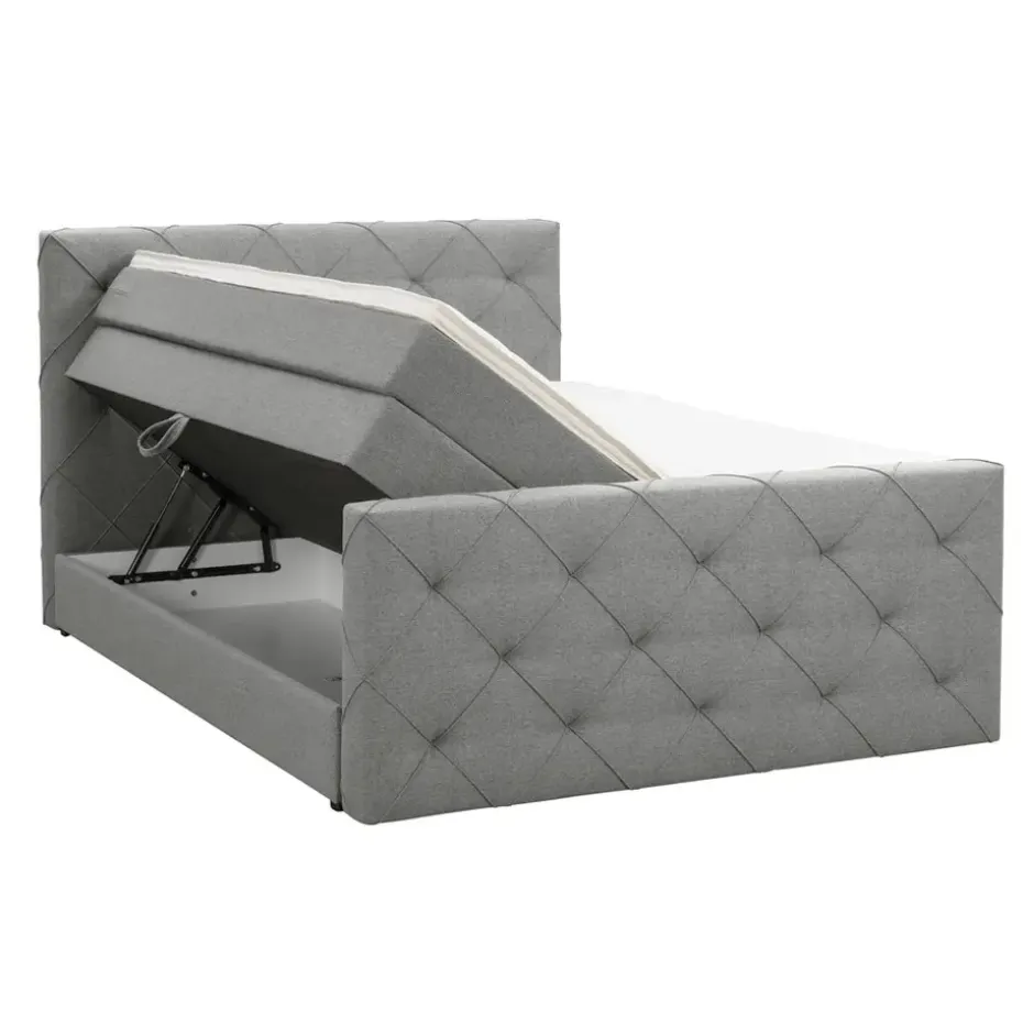 Boxspring met opbergruimte en voetbord Liv geruit - lichtgrijs - 140x200cm