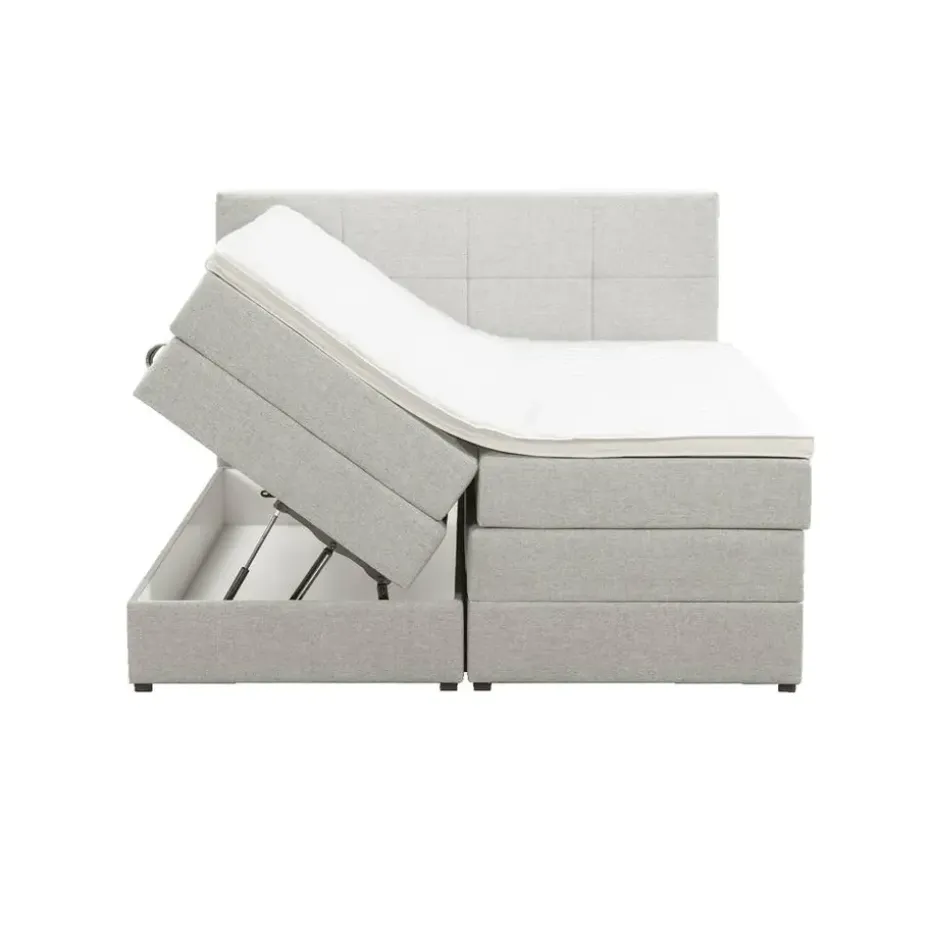 Boxspring met opbergruimte Liv geblokt - ecru - 180x200 cm