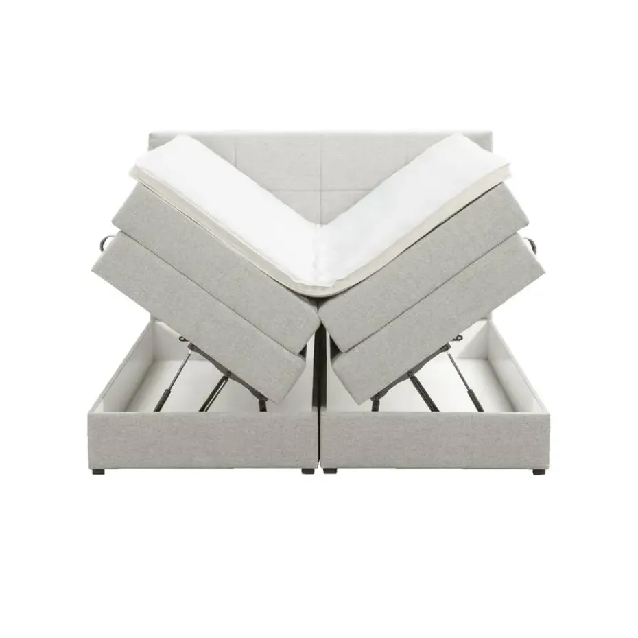 Boxspring met opbergruimte Liv geblokt - ecru - 180x200 cm