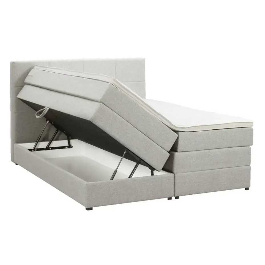 Boxspring met opbergruimte Liv geblokt - ecru - 180x200 cm