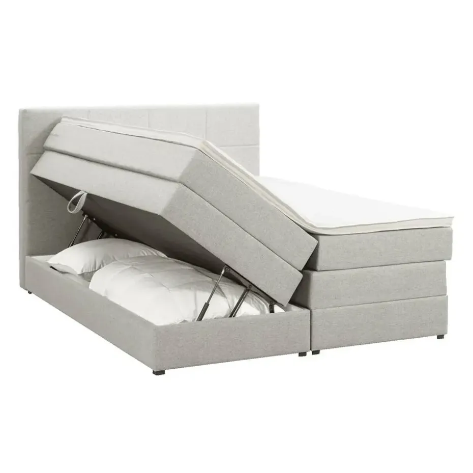 Boxspring met opbergruimte Liv geblokt - ecru - 180x200 cm