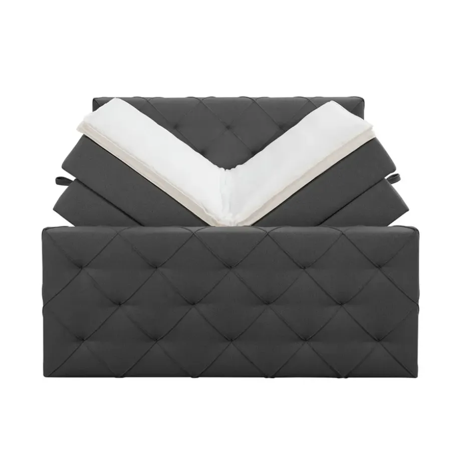 Boxspring met opbergruimte en voetbord Liv geruit - antraciet - 160x200cm