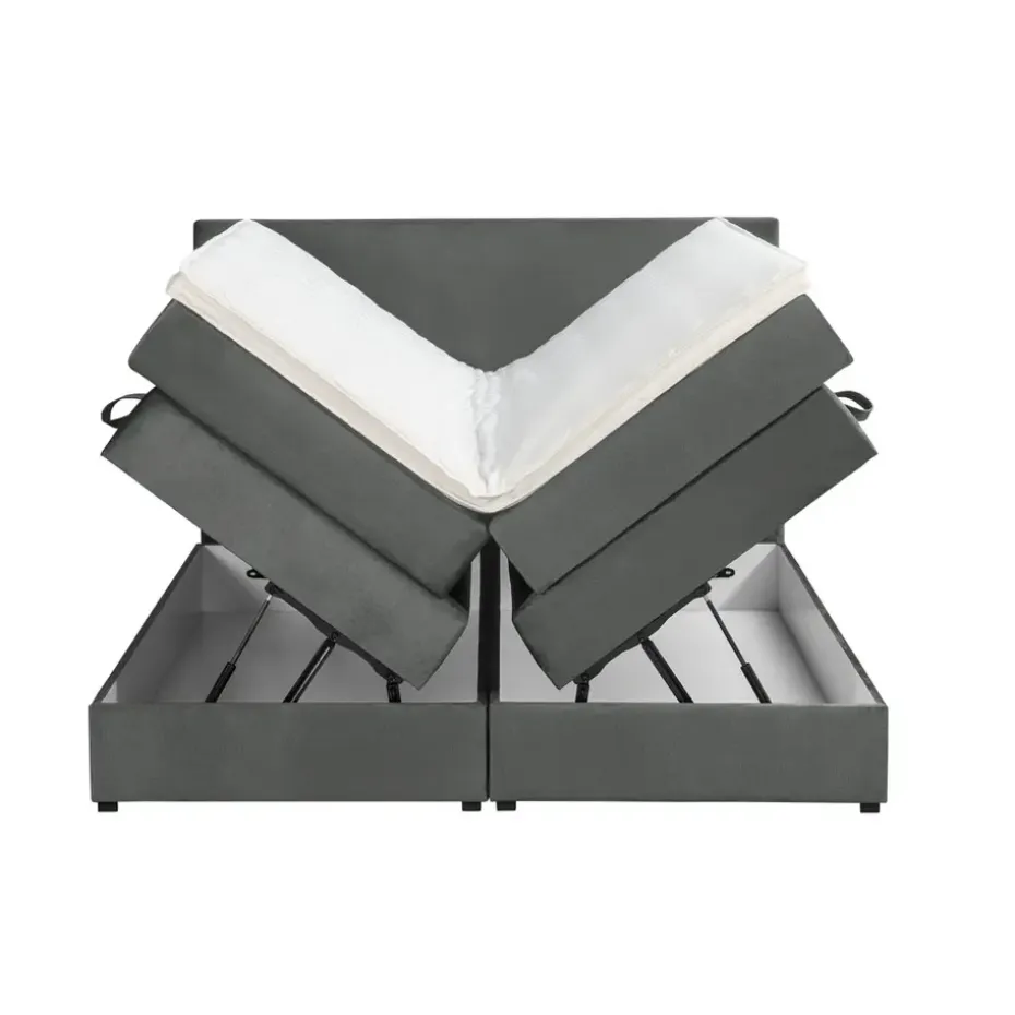 Boxspring met opbergruimte Liv egaal - grijs - 160x200 cm