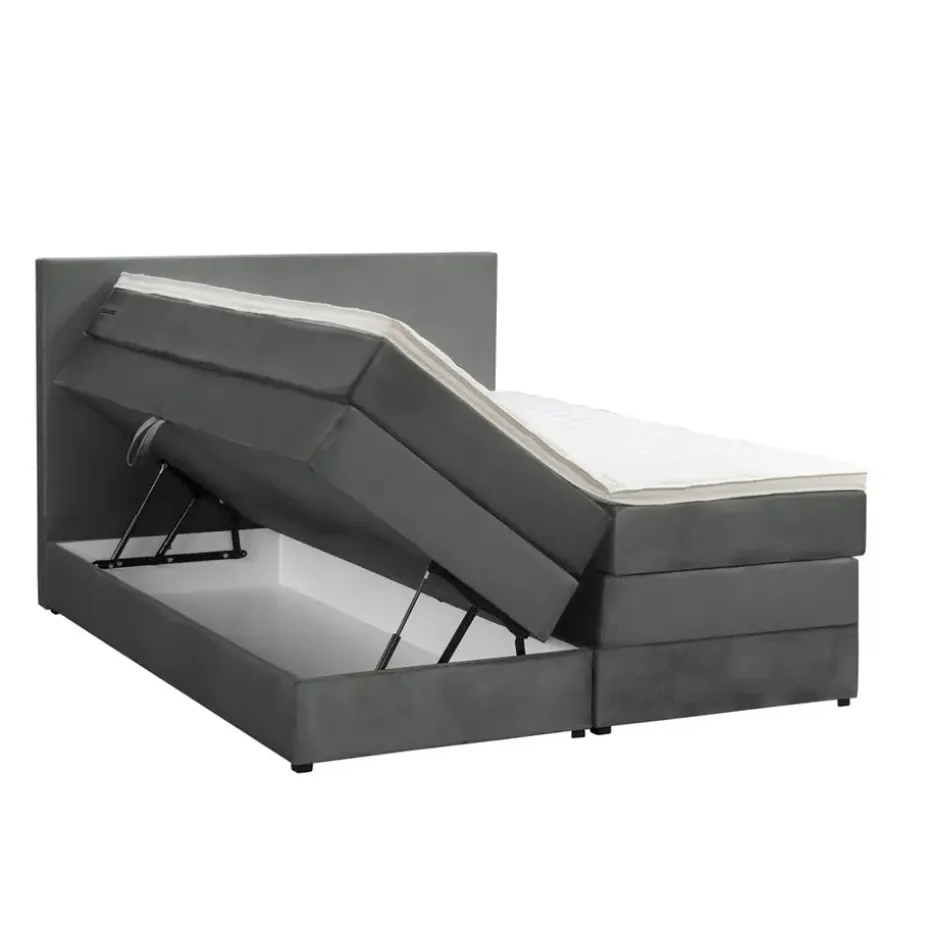 Boxspring met opbergruimte Liv egaal - grijs - 160x200 cm
