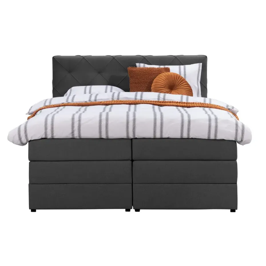 Boxspring met opbergruimte Liv geruit - antraciet - 140x200 cm
