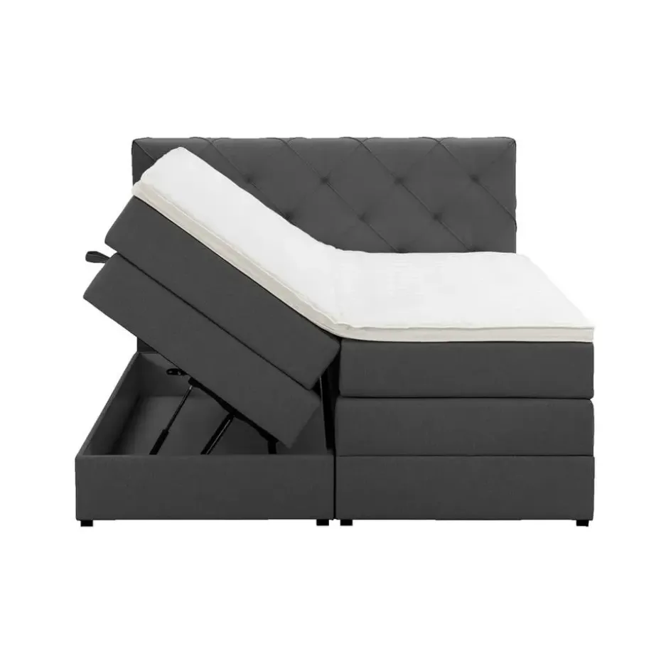 Boxspring met opbergruimte Liv geruit - antraciet - 140x200 cm